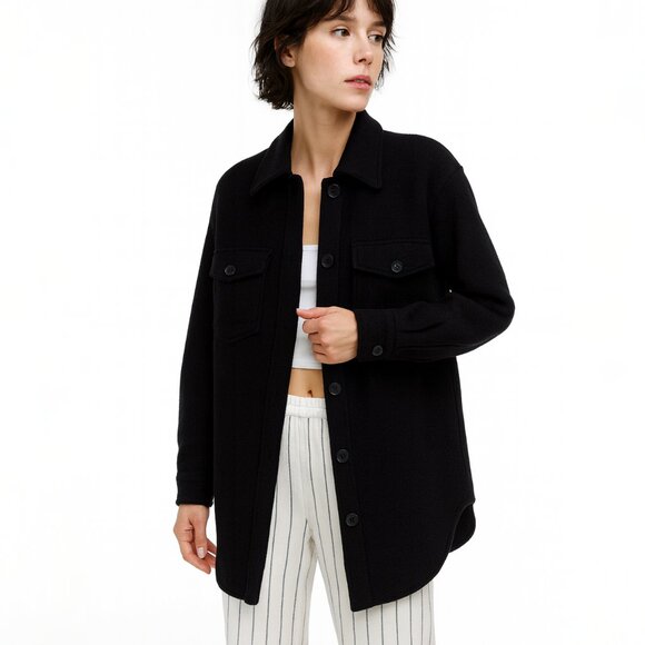 Aritzia The Ganna Relaxed Merino Wool Shirt Jacket Wilfred Black SIze XXS - Picture 1 of 4
